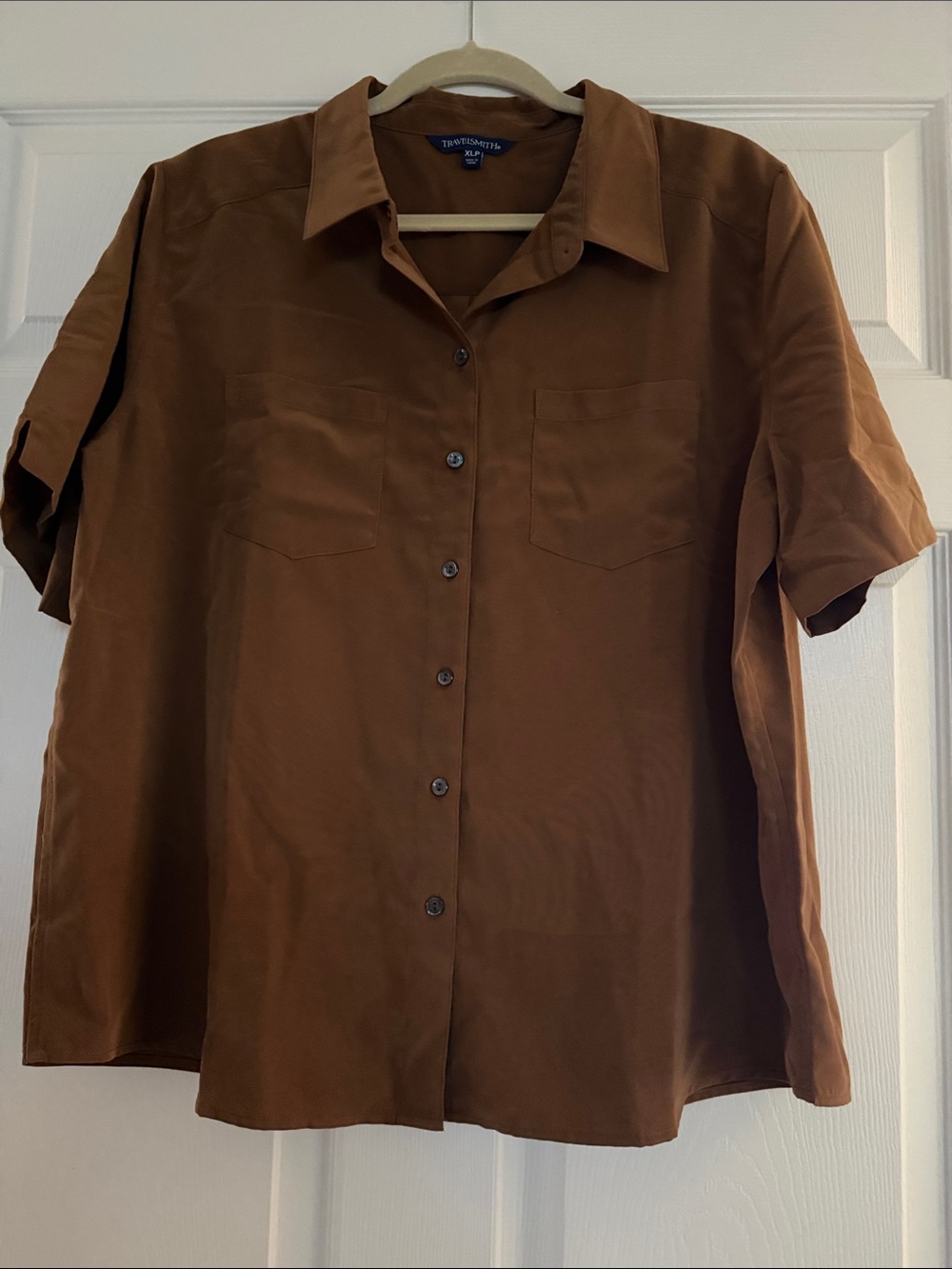 Travelsmith Womens Brown Button-Up Short-Sleeve Shirt XLP Made In China